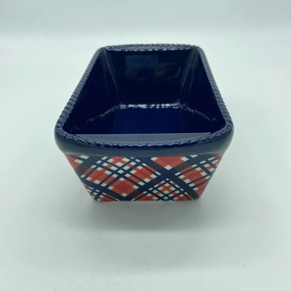 Temp-Tations By Tara‎ 12 Ounce Mini Loaf Dish Red/White/Blue Plaid With Lid